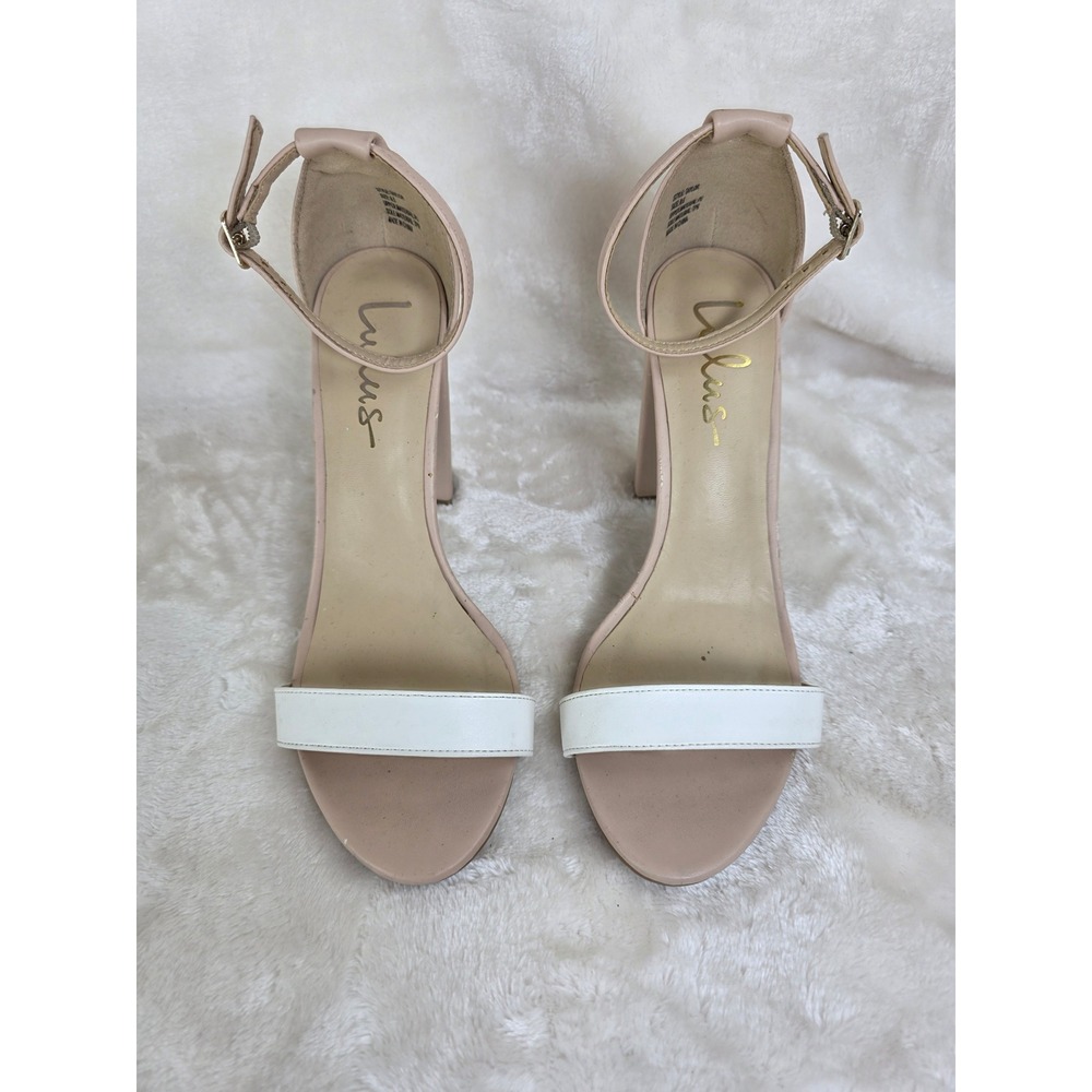 Lulus Taylor Block Heel Ankle Strap Sandals Nude White Women's Size‎ 8.5